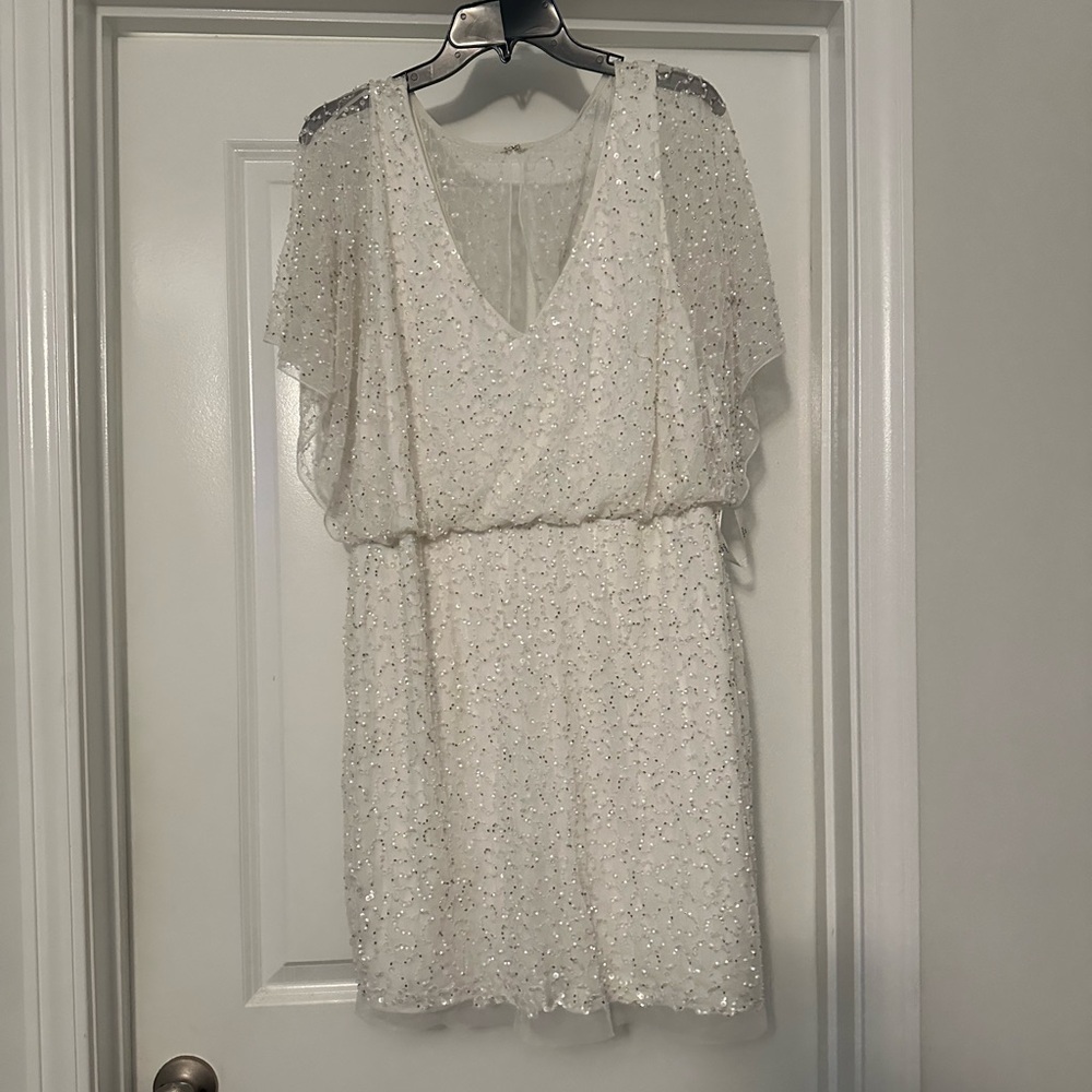 Short sleeve sequin bridal cocktail dress